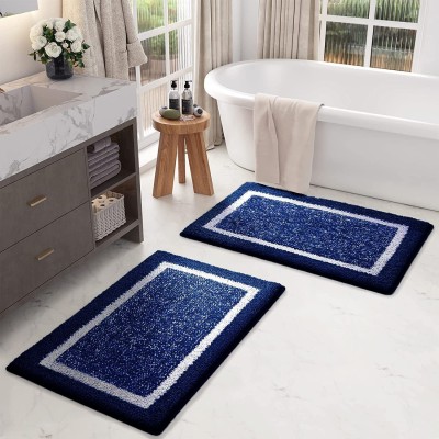 Roseate Microfiber Bathroom Mat(Blue, Medium, Pack of 2)