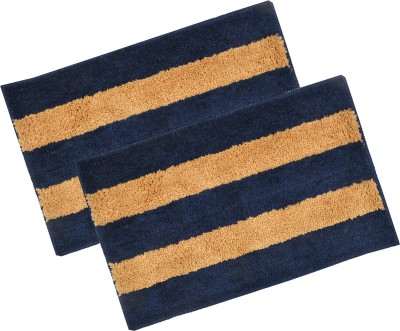 LaVichitra Microfiber Bathroom Mat(Navy Blue, Medium, Pack of 2)