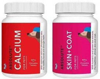 Drools Absolute Calcium Bone Jar, Dog Treats-(300gm), skin & coat , calcium tab 50 pcs Chicken Dog Chew(0.7 kg, Pack of 3)