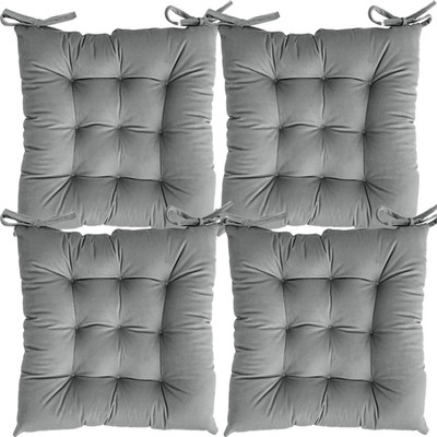 Linenovation Cotton Solid Chair Pad Pack of 4(Grey)