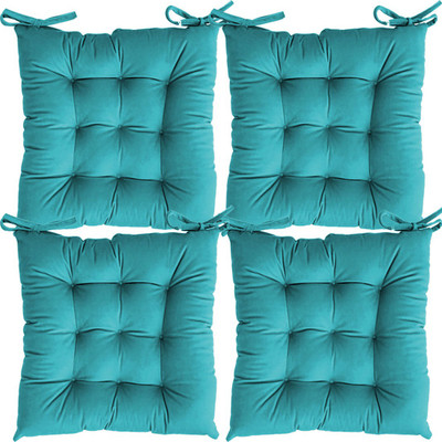 Linenovation Cotton Chair Pad Pack of 4 Solid(Sky Blue)