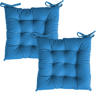 Linenovation Cotton Solid Chair Pad Pack of 2(Royal Blue)