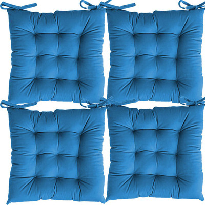 Linenovation Cotton Solid Chair Pad Pack of 4(Royal Blue)