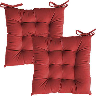 Linenovation Cotton Chair Pad Pack of 2 Solid(Red)
