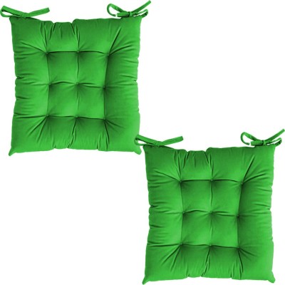 Jaipurlinen Cotton Solid Chair Pad Pack of 2(Dark Green)