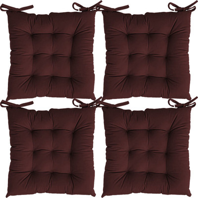 Linenovation Cotton Solid Chair Pad Pack of 4(Maroon)