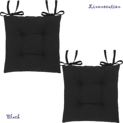 Linenovation Cotton Chair Pad Pack of 2 Solid Chair Pad(Black)
