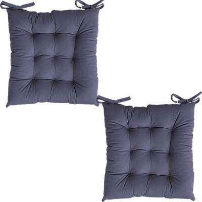 Jaipurlinen Cotton Solid Chair Pad Pack of 2(Dark Blue)