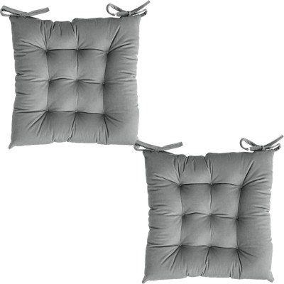 Texlux Cotton Solid Chair Pad Pack of 2(Grey)