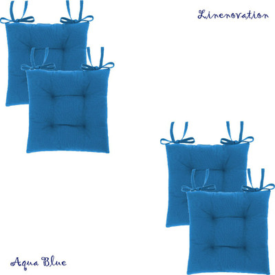 Linenovation Cotton Chair Pad Pack of 4 Solid Chair Pad(Aqua Blue)