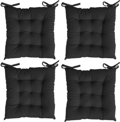 Linenovation Cotton Solid Chair Pad Pack of 4(Black)