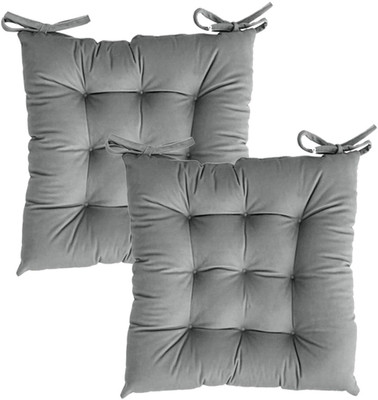 Linenovation Cotton Chair Pad Pack of 2 Solid(Grey)