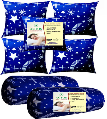 ACTOS Star print Combo Set Of 5 Cushion And 2 bolster Microfibre Nature Bolster Pack of 7(Blue)