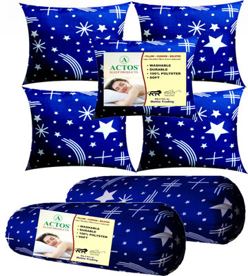 ACTOS 5 Cushion And 2 Microfibre Nature Bolster Pack of 7(Blue)