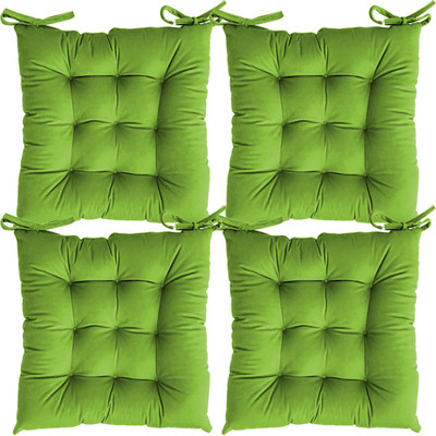 Linenovation Cotton Solid Chair Pad Pack of 4(Lime Green)