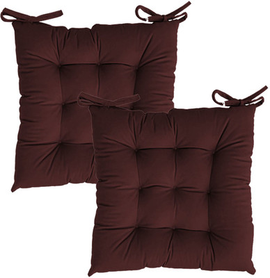 Linenovation Cotton Solid Chair Pad Pack of 2(Maroon)