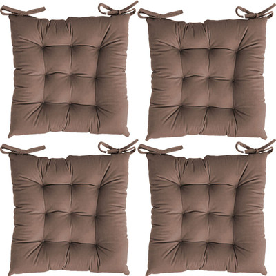 Linenovation Cotton Chair Pad Pack of 4 Solid(Brown)