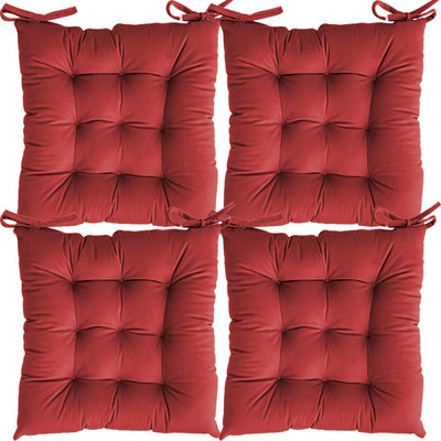 Linenovation Cotton Solid Chair Pad Pack of 4(Red)