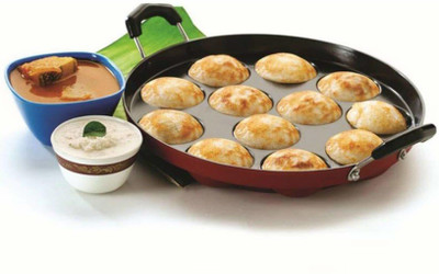 Flipkart SmartBuy 12 Cavities Non Stick Appam Patra with Lid and Side Handle with Lid 0.125 L capacity 23.5 cm diameter(Aluminium, Stainless Steel, Non-stick)