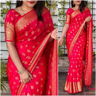 Amrut Collection Woven Banarasi Silk Blend Saree(Red)