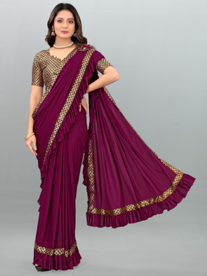 HEELENTERPRISE Solid/Plain Bollywood Lycra Blend Saree(Pink)
