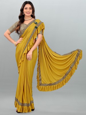 Vastra Lok Solid/Plain Bollywood Lycra Blend Saree(Yellow)