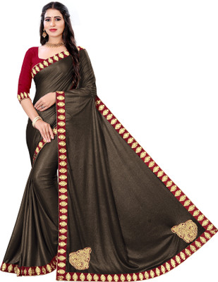 ShiVAdit Ethnic Embroidered Bollywood Silk Blend, Lycra Blend Saree(Black)