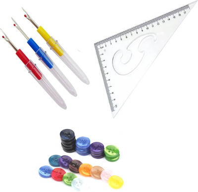 Crafts Haveli 3 Items Combo : 3 Seam Ripper, 1 L Curve & 20 Multi Button Sewing Kit