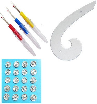 Crafts Haveli 3 Items Combo : 3 Seam Ripper, 1 French Curve & Tich Button Sewing Kit