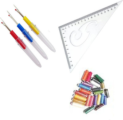 Crafts Haveli 3 Items Combo : 3 Seam Ripper, 1 L Curve & 20 Multi Spools Sewing Kit