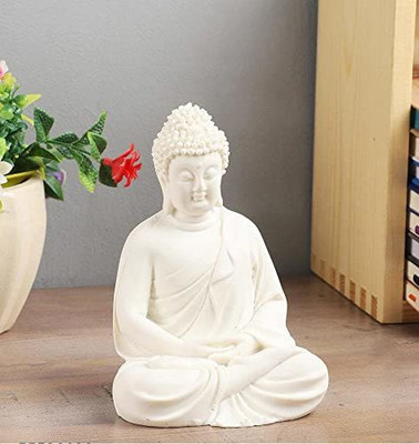 Turtlefly Premium Rare Handcrafted Polymarble Meditation/Dhyan Buddha Statue Decorative Showpiece  -  13.2 cm(Polyresin, White)