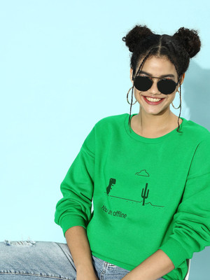 STREET9 Printed Round Neck Casual Women Green Sweater