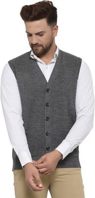 513 Solid V Neck Casual Men Grey Sweater