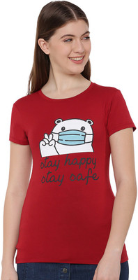 Dollar Missy Printed Women Round Neck Maroon T-Shirt