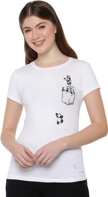 Dollar Missy Printed Women Round Neck White T-Shirt