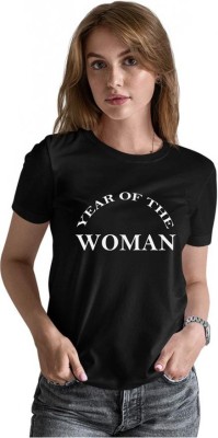 Alfaq Graphic Print Women Round Neck Black T-Shirt