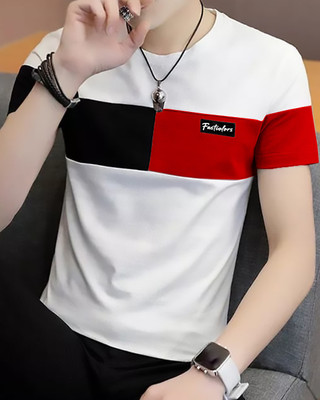 FastColors Solid, Color Block Men Round Neck White T-Shirt
