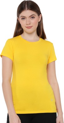 Dollar Missy Solid Women Round Neck Yellow T-Shirt