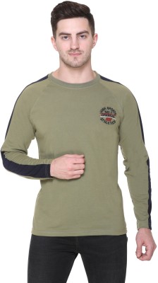 HVBK Solid Men Round Neck Green T-Shirt