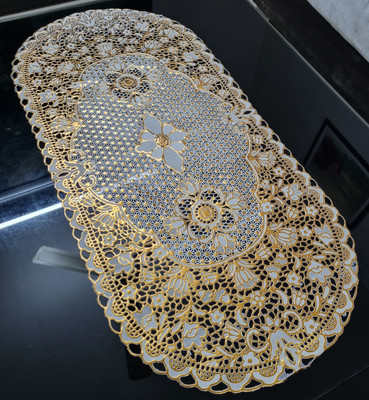 SHRI MAHAVIR IMPEX Gold 80 cm Table Runner(Lace)