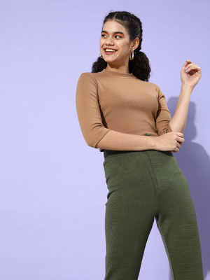 STREET9 Casual Solid Women Brown Top