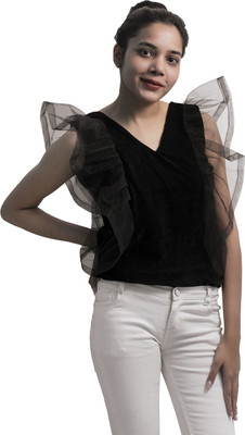 vama enterprises Party Solid Women Black Top