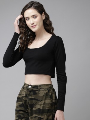 THE DRY STATE Casual Solid Women Black Top