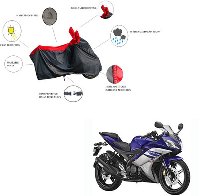 RiderShine Waterproof Two Wheeler Cover for Yamaha(R15, Black, Red)