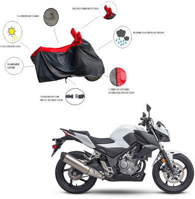 RiderShine Waterproof Two Wheeler Cover for Honda(CB300R, Black, Red)