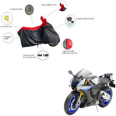 RiderShine Waterproof Two Wheeler Cover for Yamaha(YZF R1M, Black, Red)