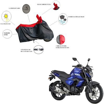 RiderShine Waterproof Two Wheeler Cover for Yamaha(FZ S V3.0 FI, Black, Red)