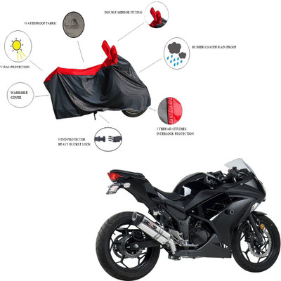 RiderShine Waterproof Two Wheeler Cover for Kawasaki(Ninja 300, Black, Red)