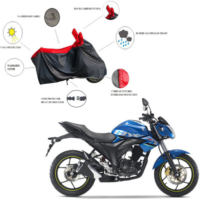 RiderShine Waterproof Two Wheeler Cover for Suzuki(Gixxer, Black, Red)