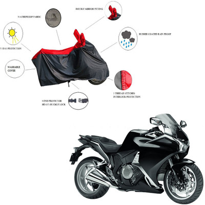 RiderShine Two Wheeler Cover for Honda(VFR 1200F, Black, Red)